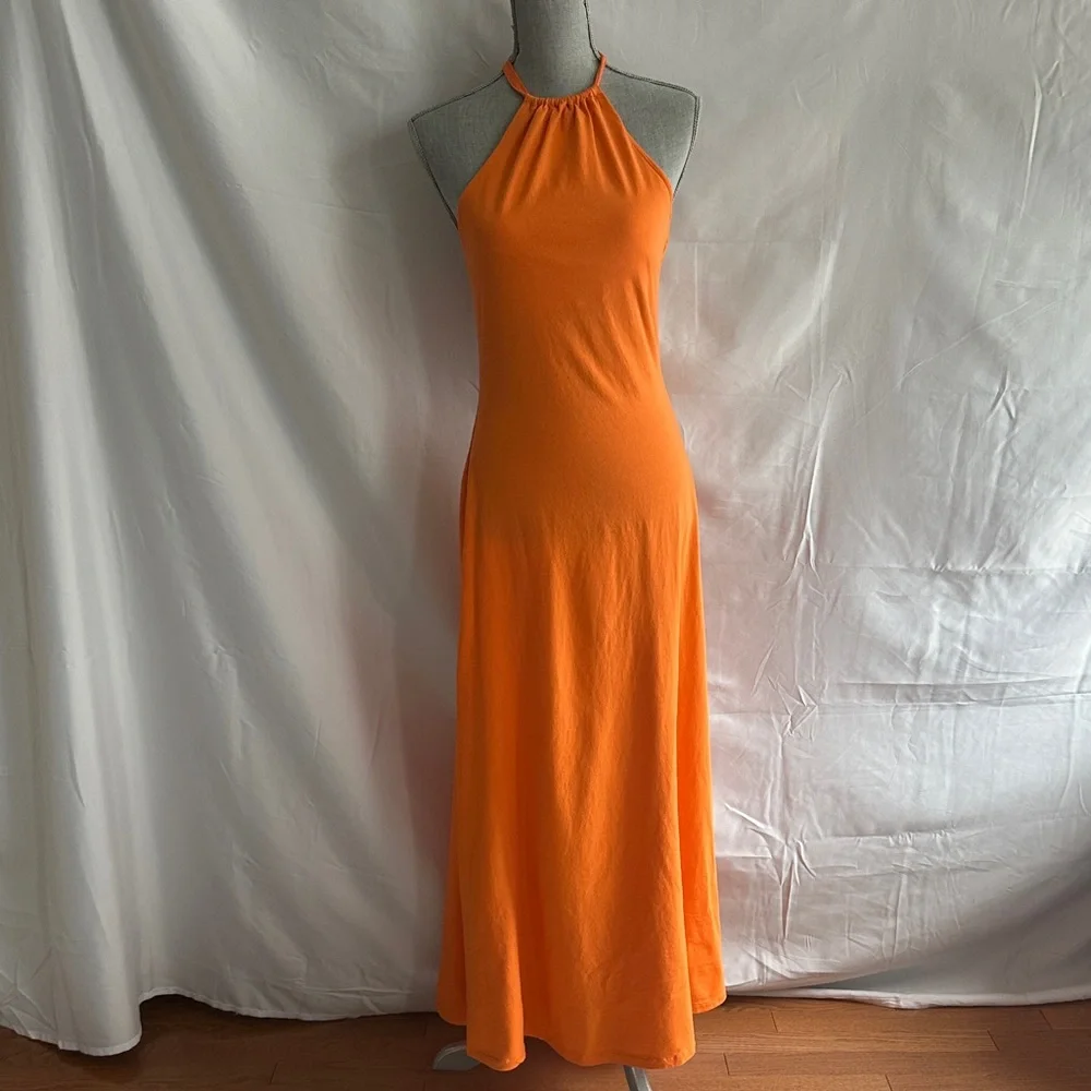 Ralph Lauren Rugby Halter Maxi Dress in Bright Orange, Med - Picture 1 of 9